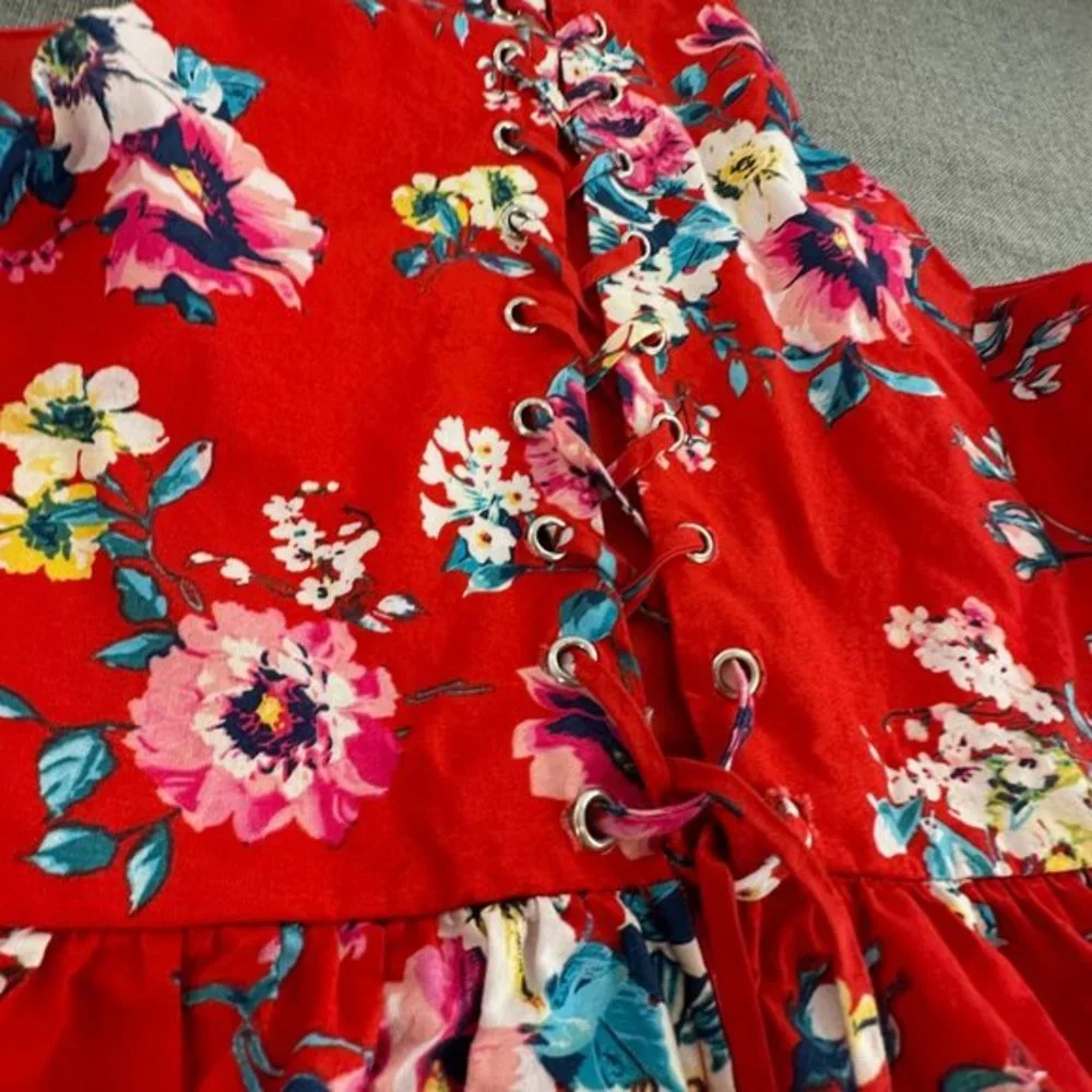Trixxi Clothing Company Dress Girls XL Fit & Flare Floral Red Blue Pink Crisscro